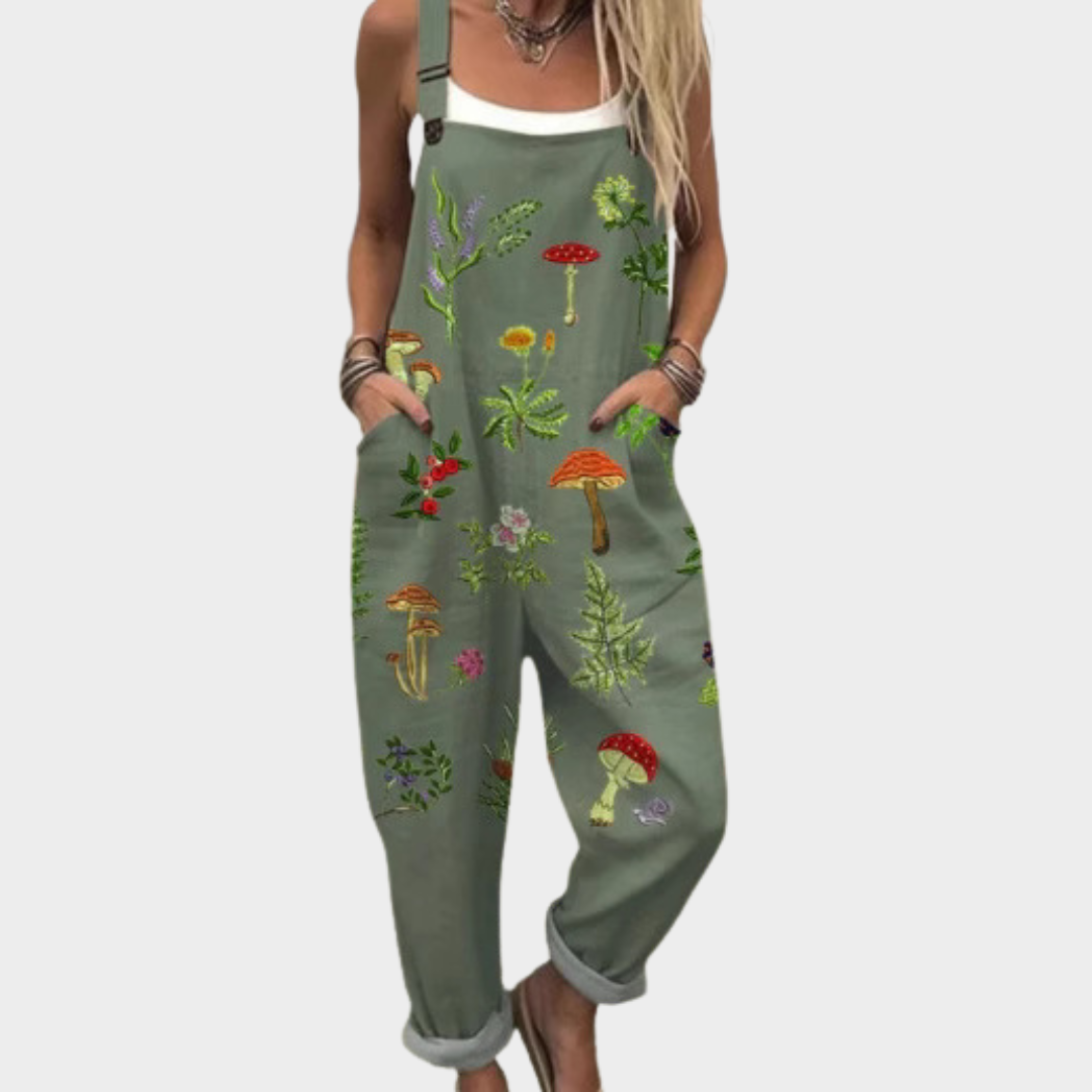 RELAXED-FIT PRINTED ADJUSTABLE-STRAP DUNGAREES