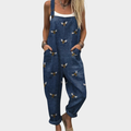 FLOWING PRINTED ADJUSTABLE-STRAP DUNGAREES
