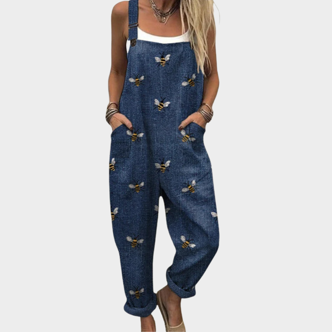 FLOWING PRINTED ADJUSTABLE-STRAP DUNGAREES
