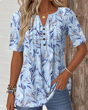 Dicie | Leaf-Print Button-Neck T-Shirt