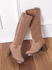 Ursuline high block-heel boots in taupe