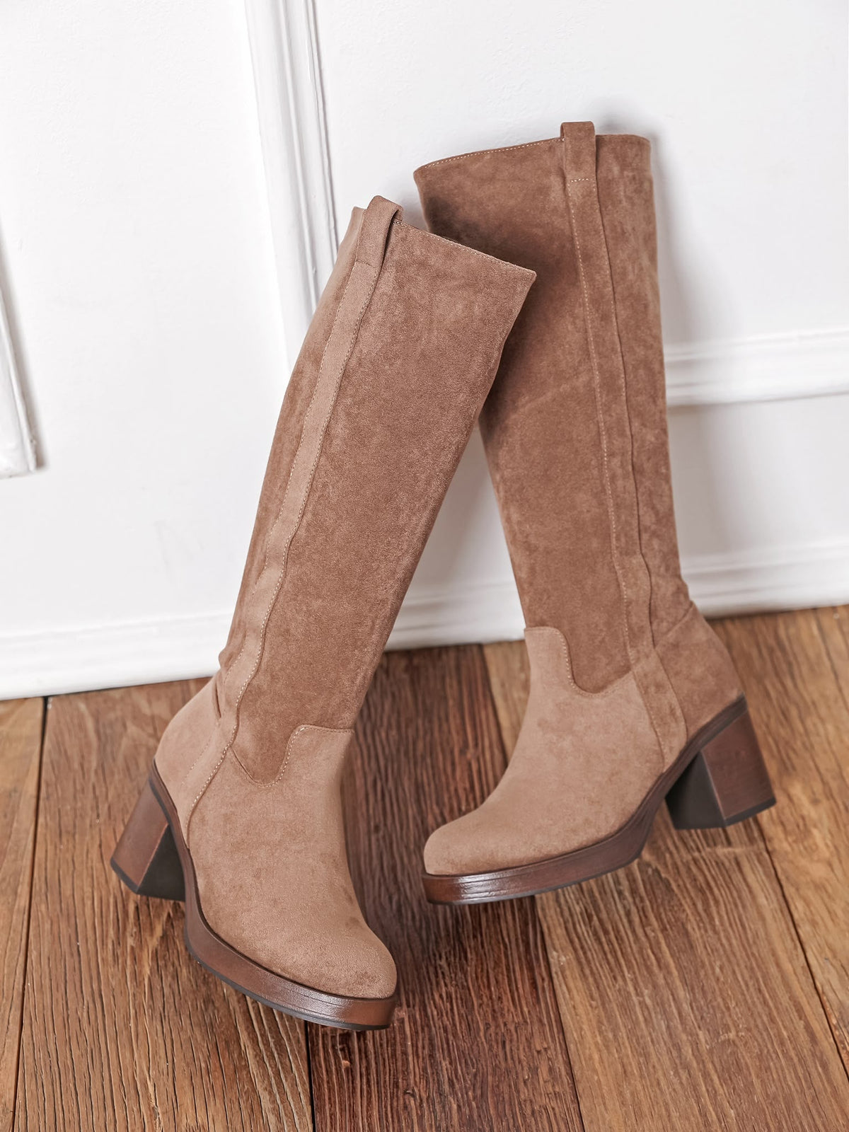 Ursuline high block-heel boots in taupe