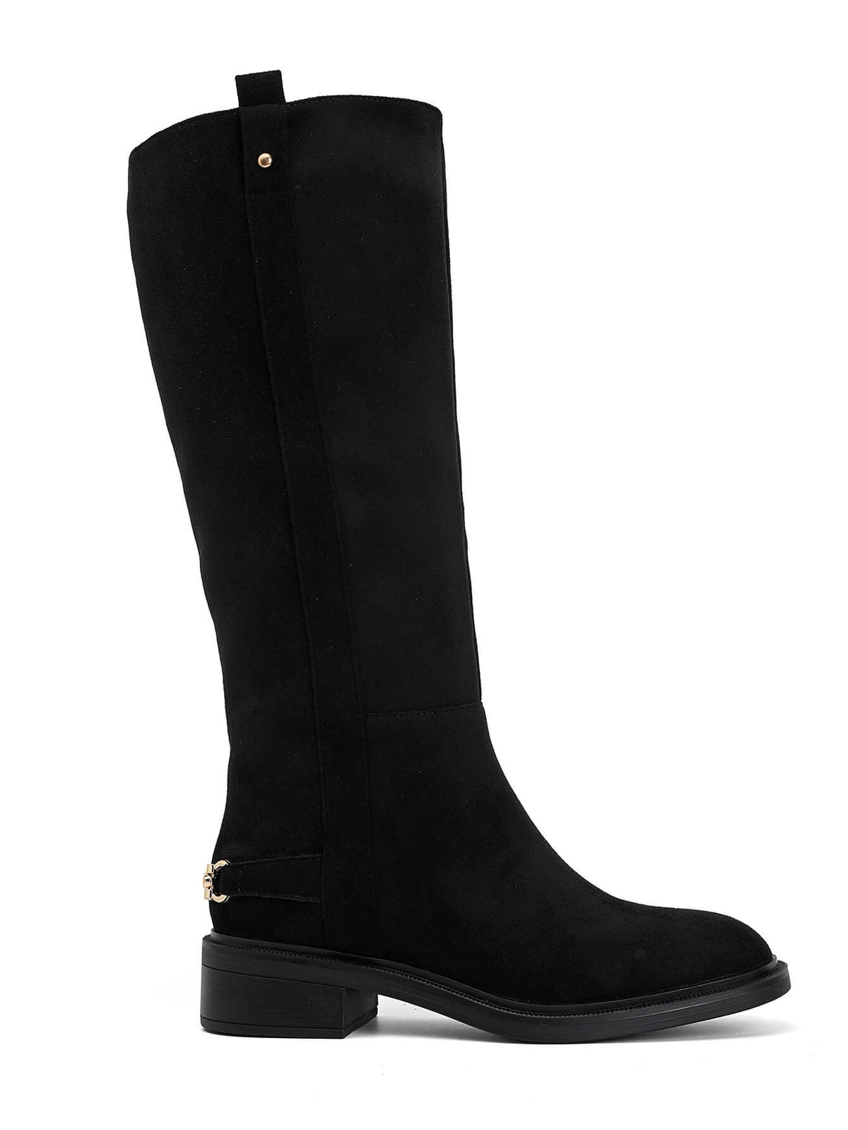 Leopoldine gold-detail low-heel boots in black