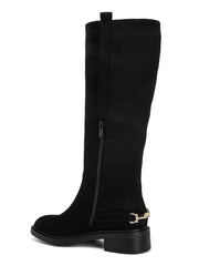 Leopoldine gold-detail low-heel boots in black