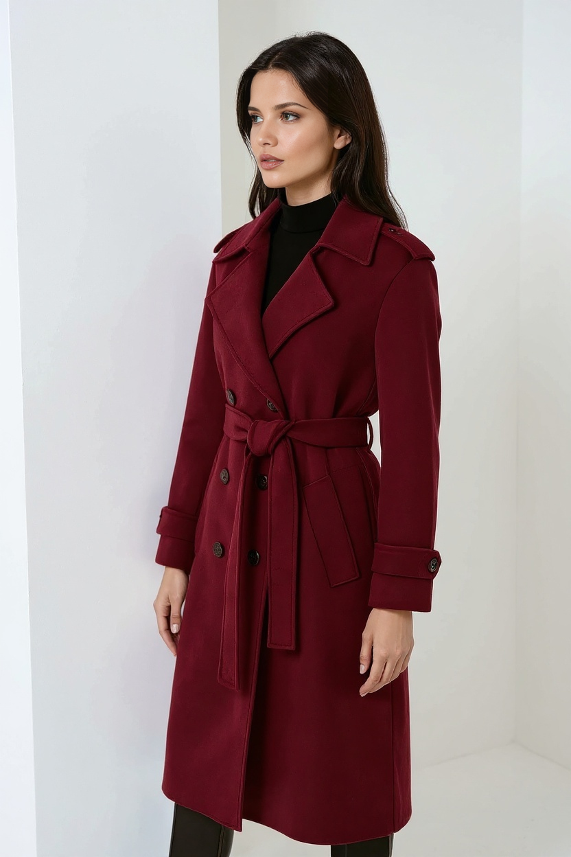 Sondra | Belted Burgundy Coat