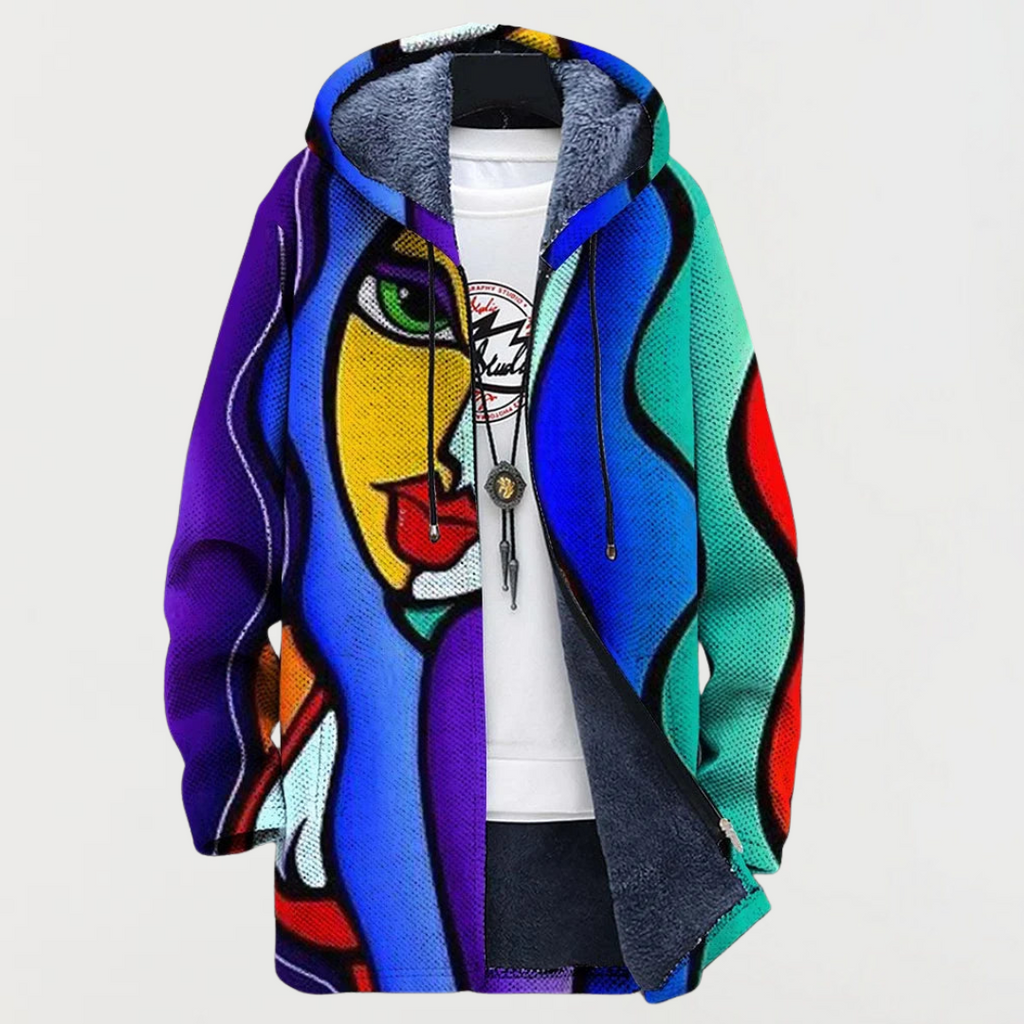 FIONA | ABSTRACT-PRINT HOODED COAT