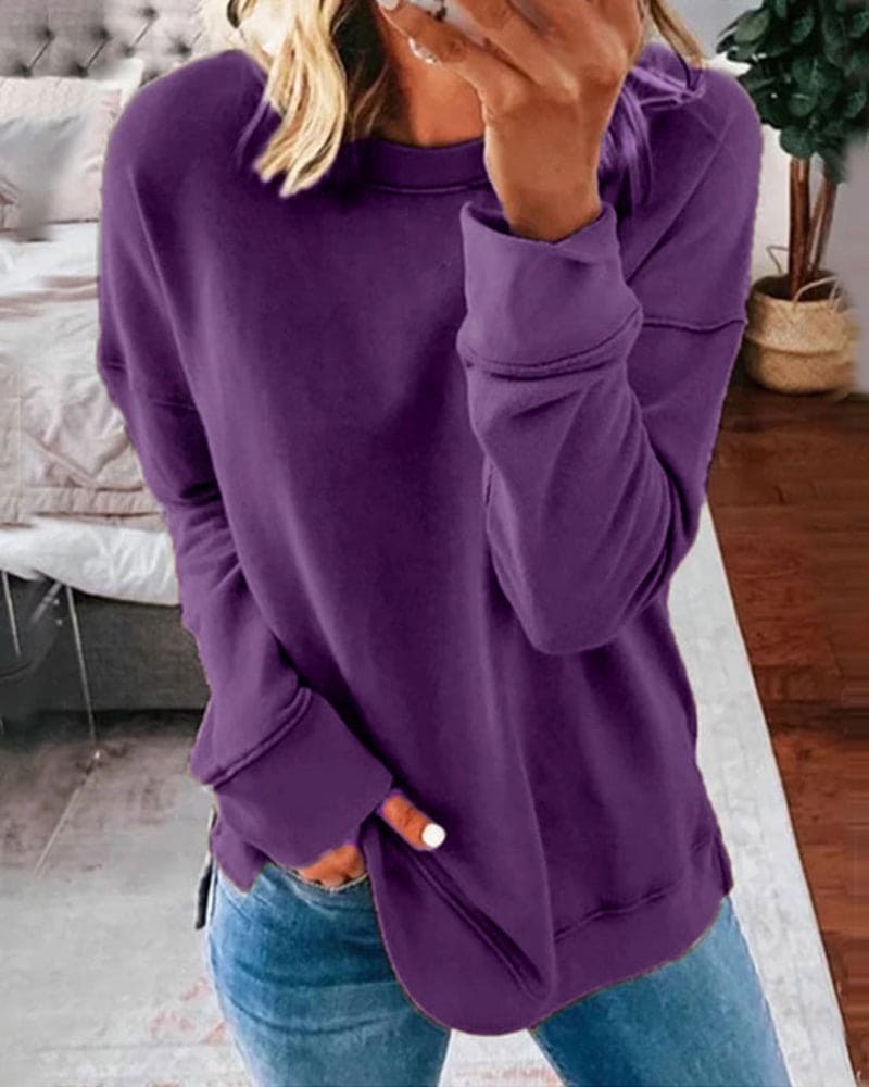 Crew-Neck Sweatshirt with Curved Hem