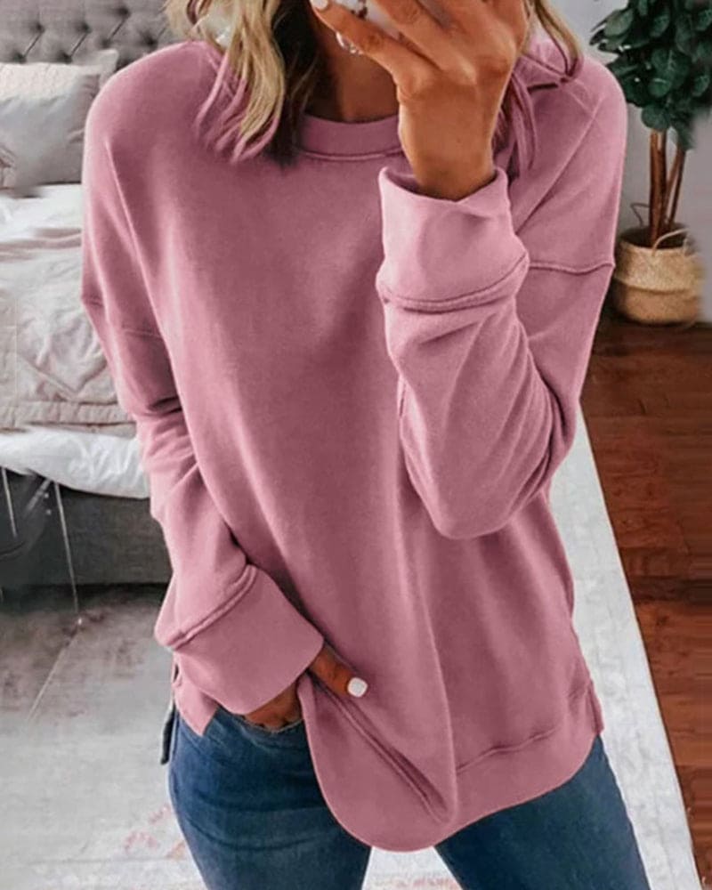 Crew-Neck Sweatshirt with Curved Hem
