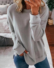 Crew-Neck Sweatshirt with Curved Hem