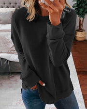 Crew-Neck Sweatshirt with Curved Hem