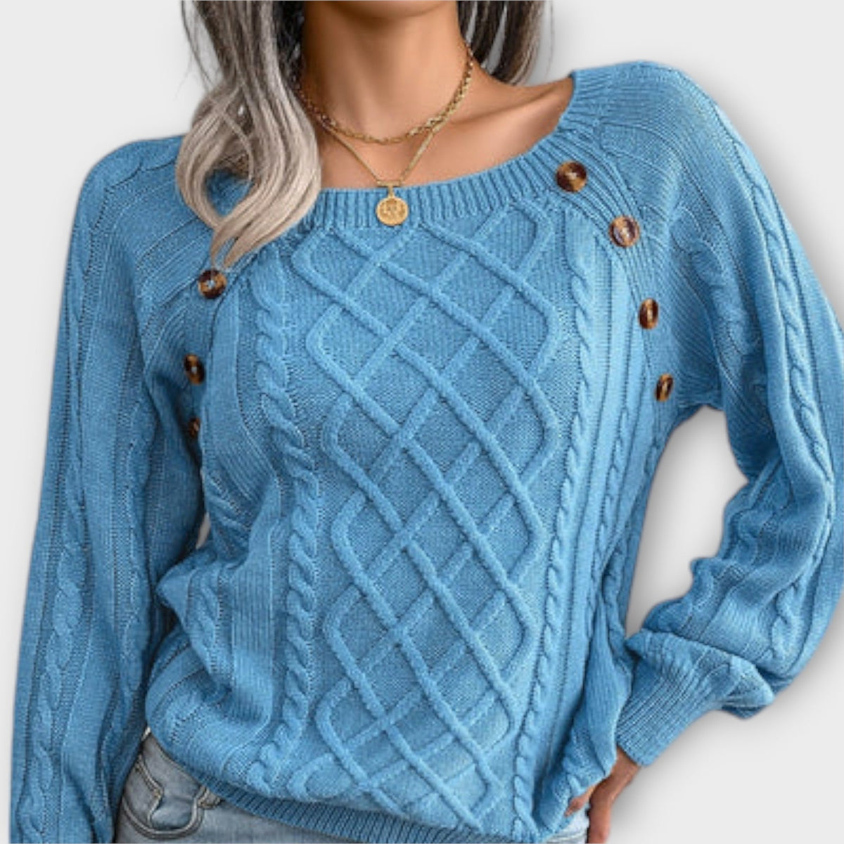 Malia | Dark Grey Jumper With Buttons And Cable Pattern