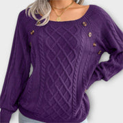 Malia | Dark Grey Jumper With Buttons And Cable Pattern