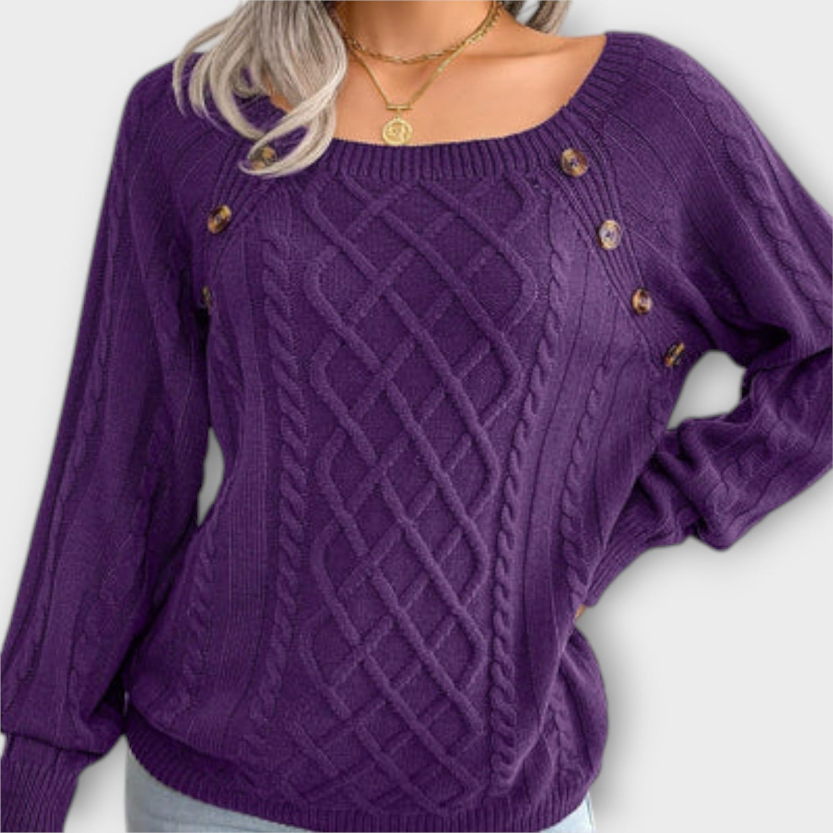Malia | Dark Grey Jumper With Buttons And Cable Pattern