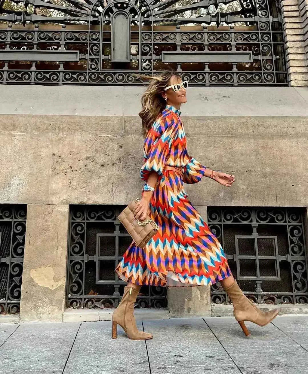 CASSANDRA | GEOMETRIC HIGH-NECK DRESS