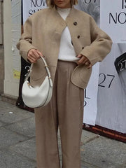 Tegwen | Oversized Wool-Blend Jacket with Patch Pockets in Khaki