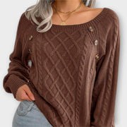 Malia | Dark Grey Jumper With Buttons And Cable Pattern
