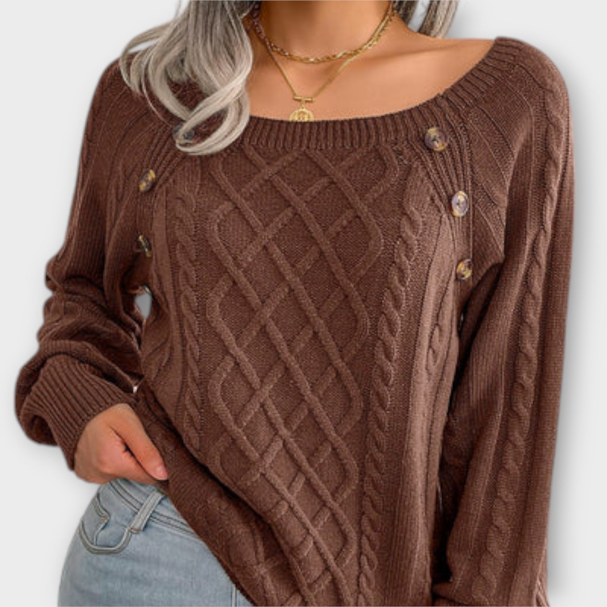 Malia | Dark Grey Jumper With Buttons And Cable Pattern