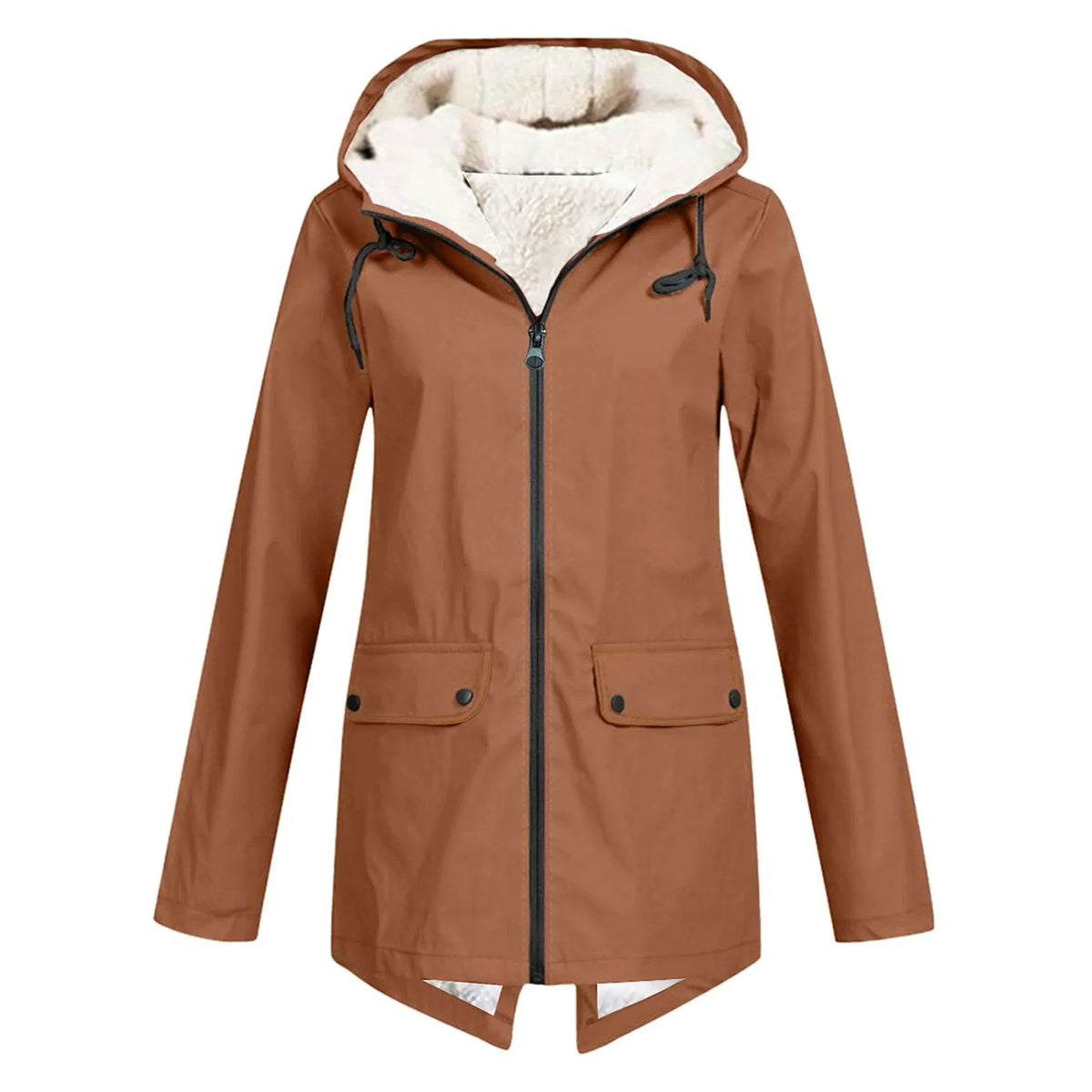 Morwenna | Long Fleece-Lined Hooded Parka in Khaki
