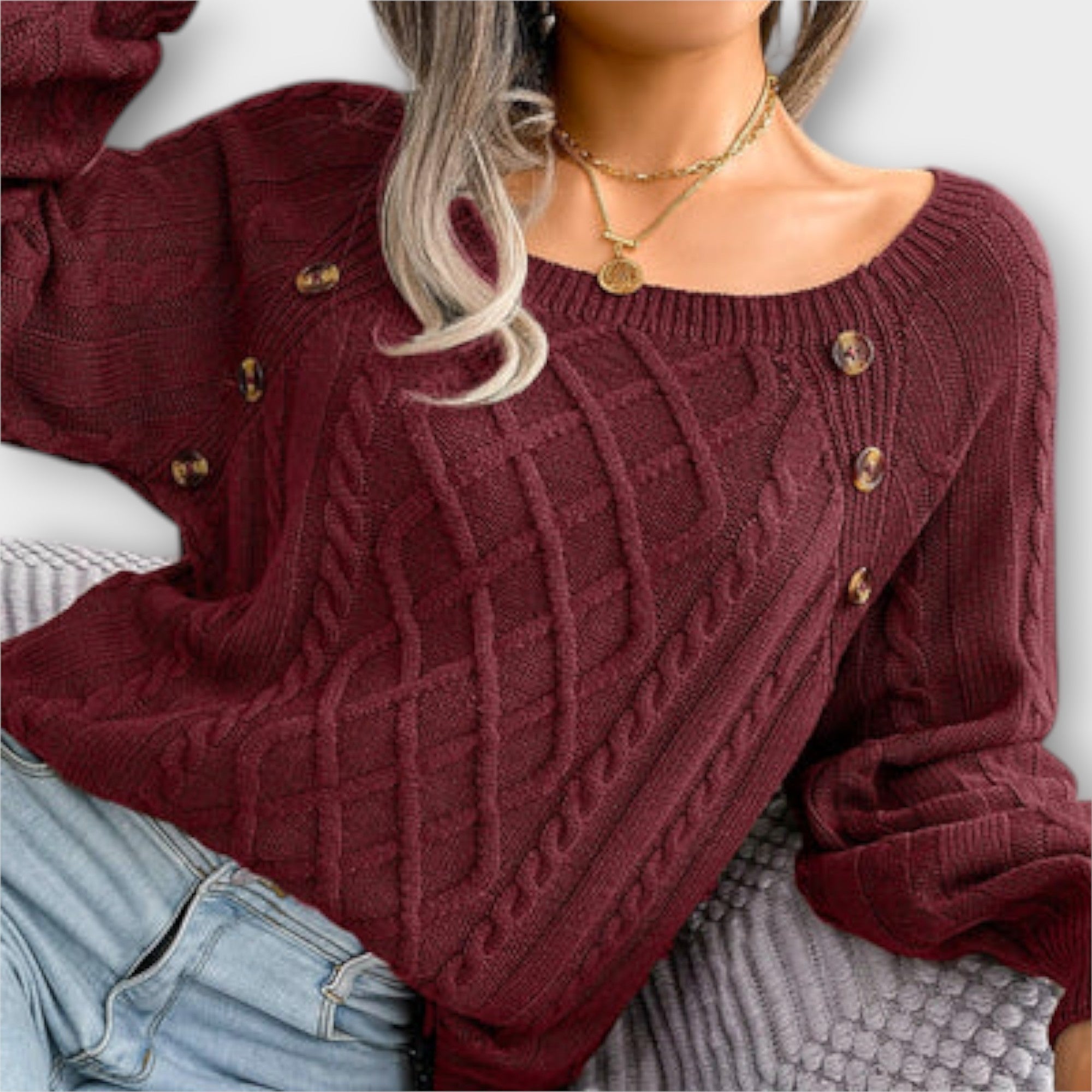 Malia | Dark Grey Jumper With Buttons And Cable Pattern