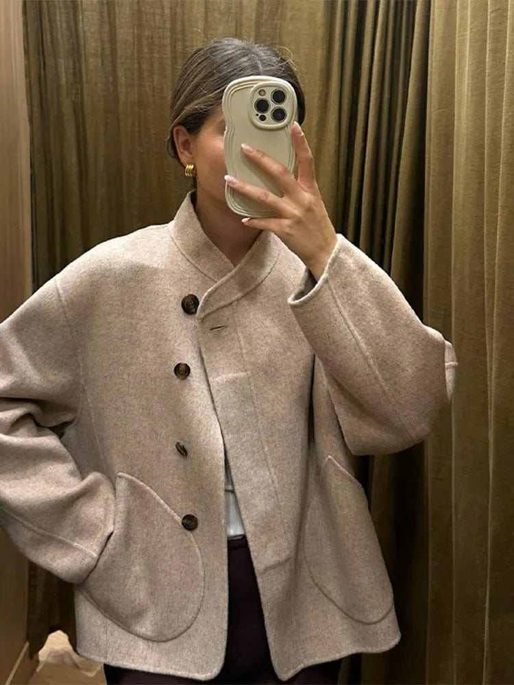 Tegwen | Oversized Wool-Blend Jacket with Patch Pockets in Grey