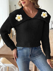 Kamaria | Flower-Detail Foldover-Neck Jumper