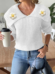 Kamaria | Flower-Detail Foldover-Neck Jumper