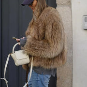 Delyth | Brown Faux-Fur Fitted Jacket