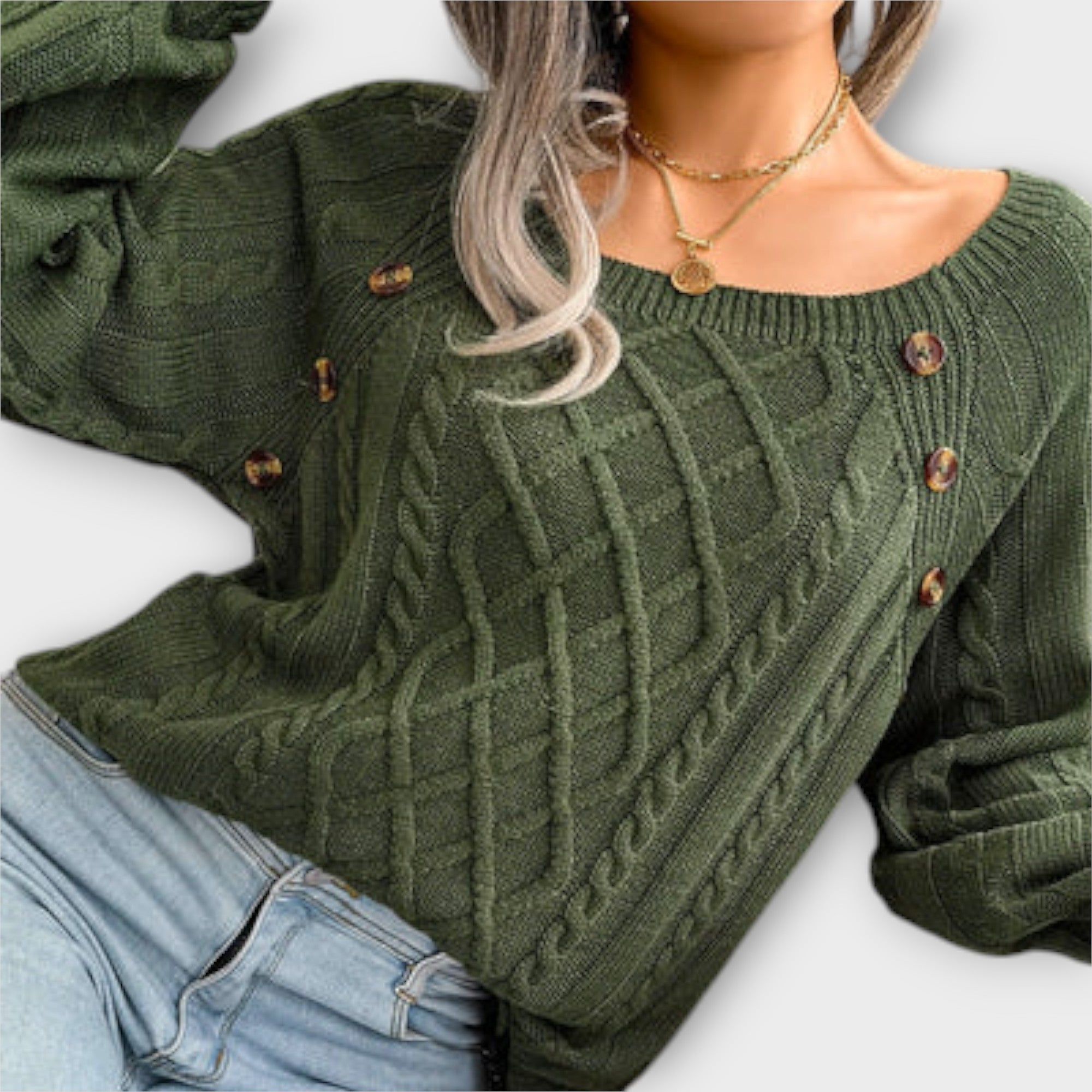 Malia | Dark Grey Jumper With Buttons And Cable Pattern