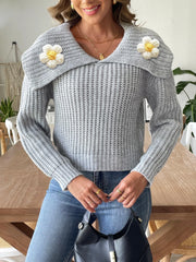 Kamaria | Flower-Detail Foldover-Neck Jumper