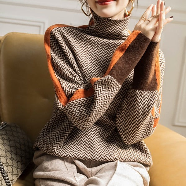 Eleanor | Luxury Herringbone Turtleneck Jumper