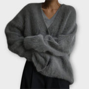 Dahlia | Elegant Beige Cardigan Of Fake Fur
