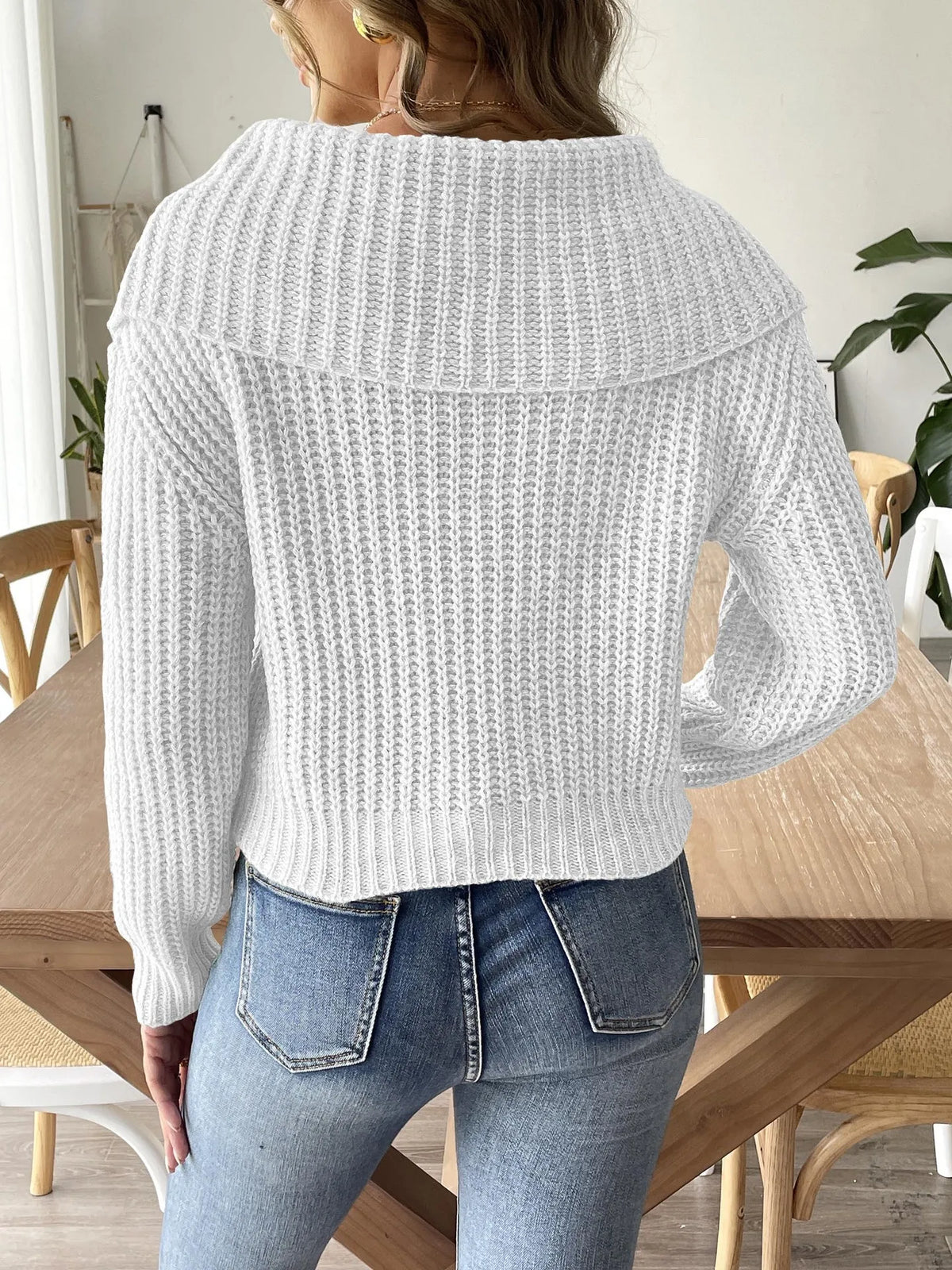 Kamaria | Flower-Detail Foldover-Neck Jumper