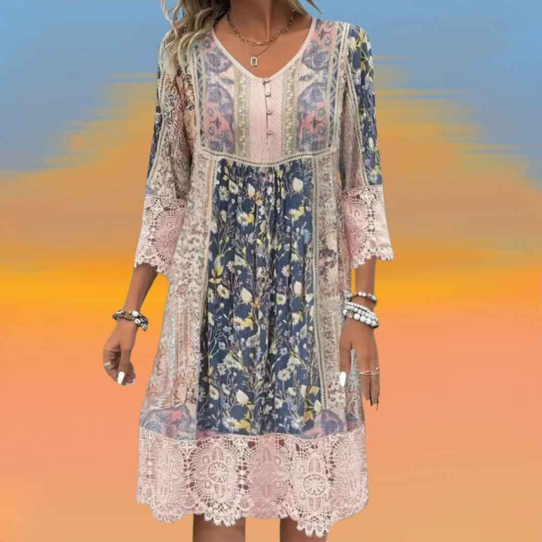NAYA | LACE BUTTON-FRONT MIDI DRESS