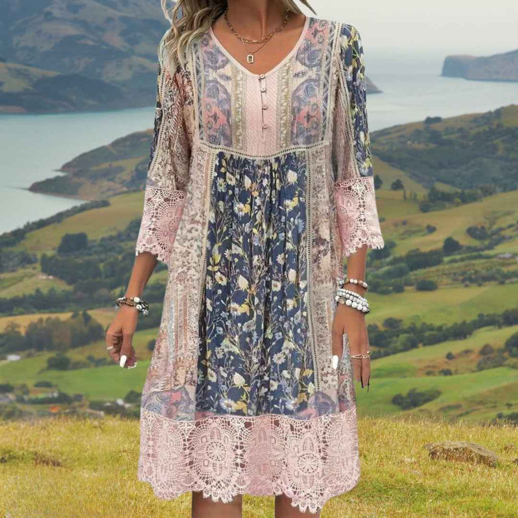 NAYA | LACE BUTTON-FRONT MIDI DRESS