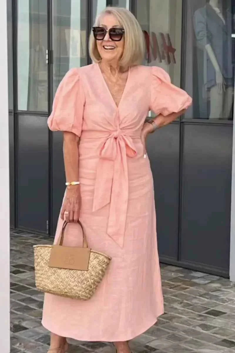Lynora | Shouting Elegant Midi Dress White V-Neck