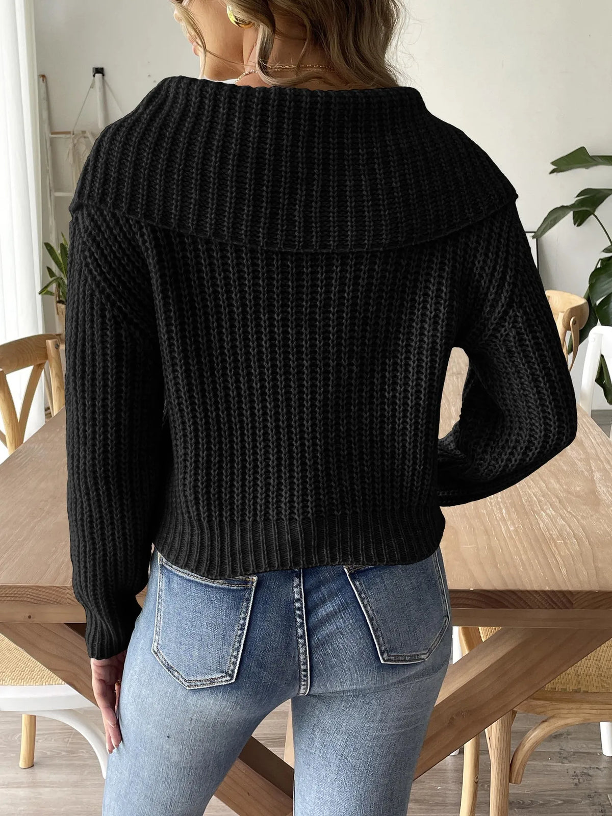Kamaria | Flower-Detail Foldover-Neck Jumper