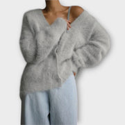 Dahlia | Elegant Beige Cardigan Of Fake Fur