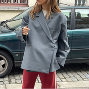 Sioned | Oversized Notched-Lapel Blazer in Beige