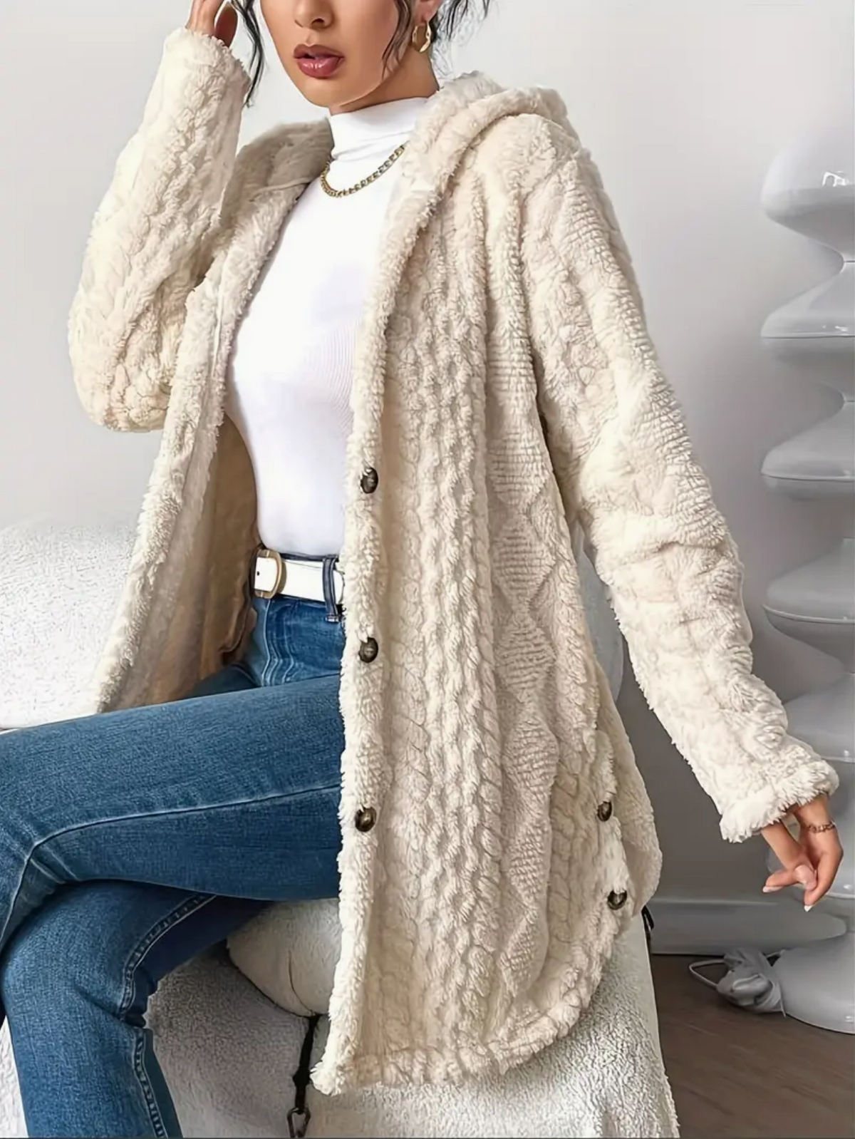 Latarsha | Hooded Textured Long Cardigan