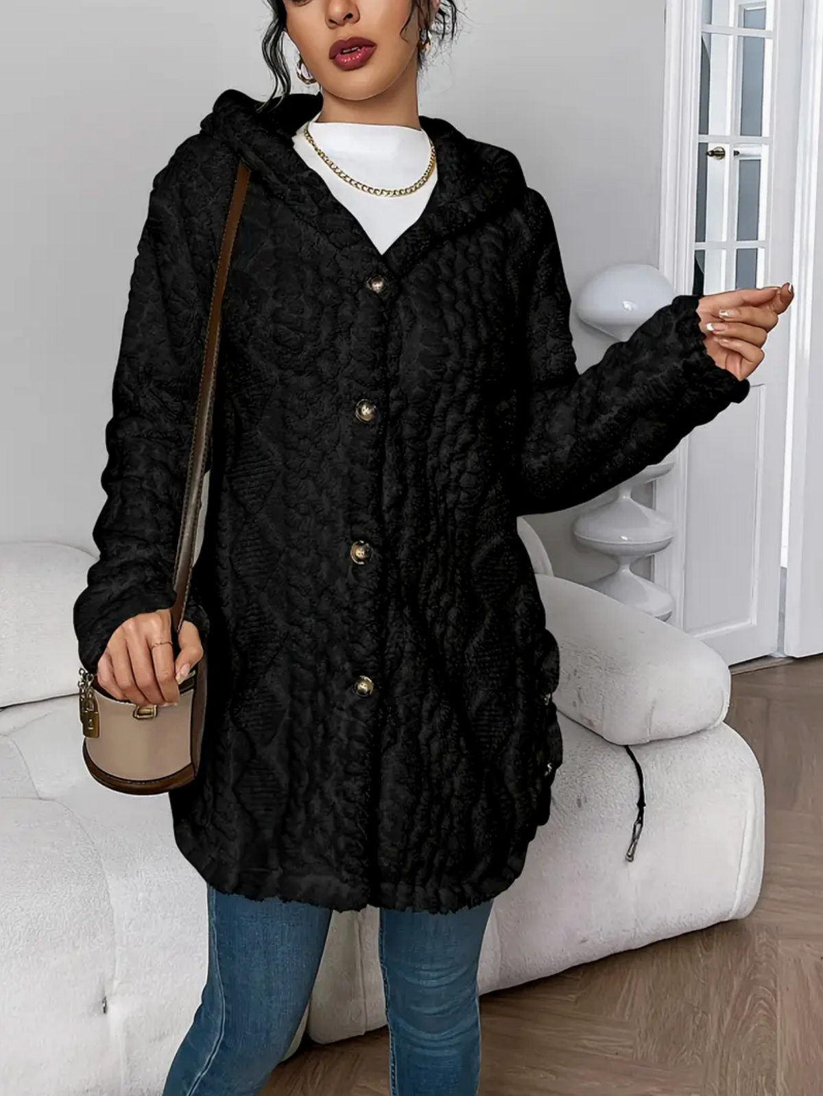Latarsha | Hooded Textured Long Cardigan