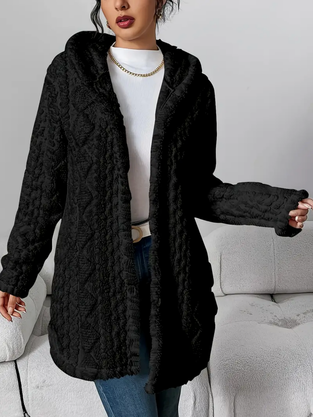 Latarsha | Hooded Textured Long Cardigan
