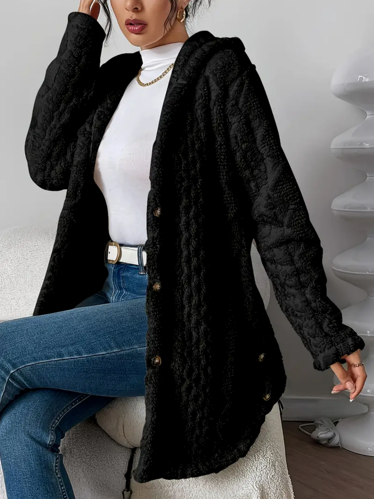 Latarsha | Hooded Textured Long Cardigan