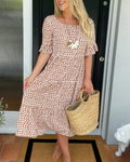 ZORA | PRINTED SHORT-SLEEVE MIDI DRESS