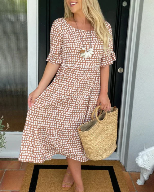 ZORA | PRINTED SHORT-SLEEVE MIDI DRESS