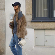 Delyth | Brown Faux-Fur Fitted Jacket in Brown