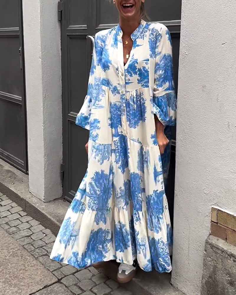 OPHELIA | PRINTED V-NECK DRESS