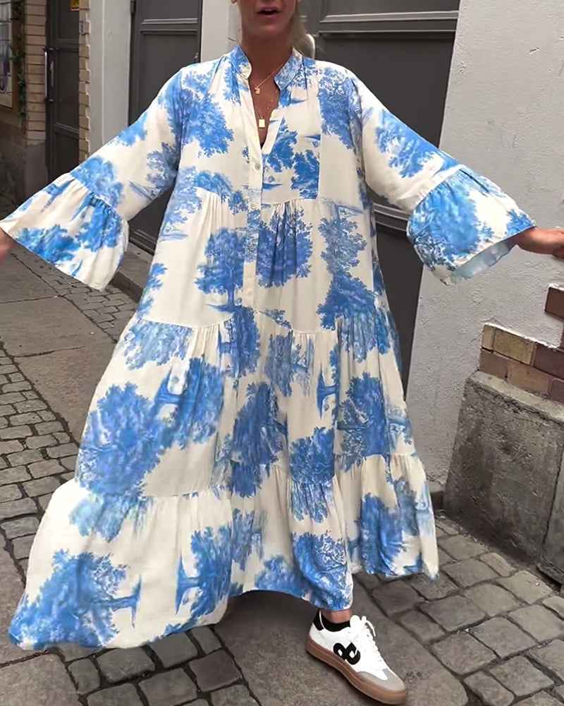 OPHELIA | PRINTED V-NECK DRESS