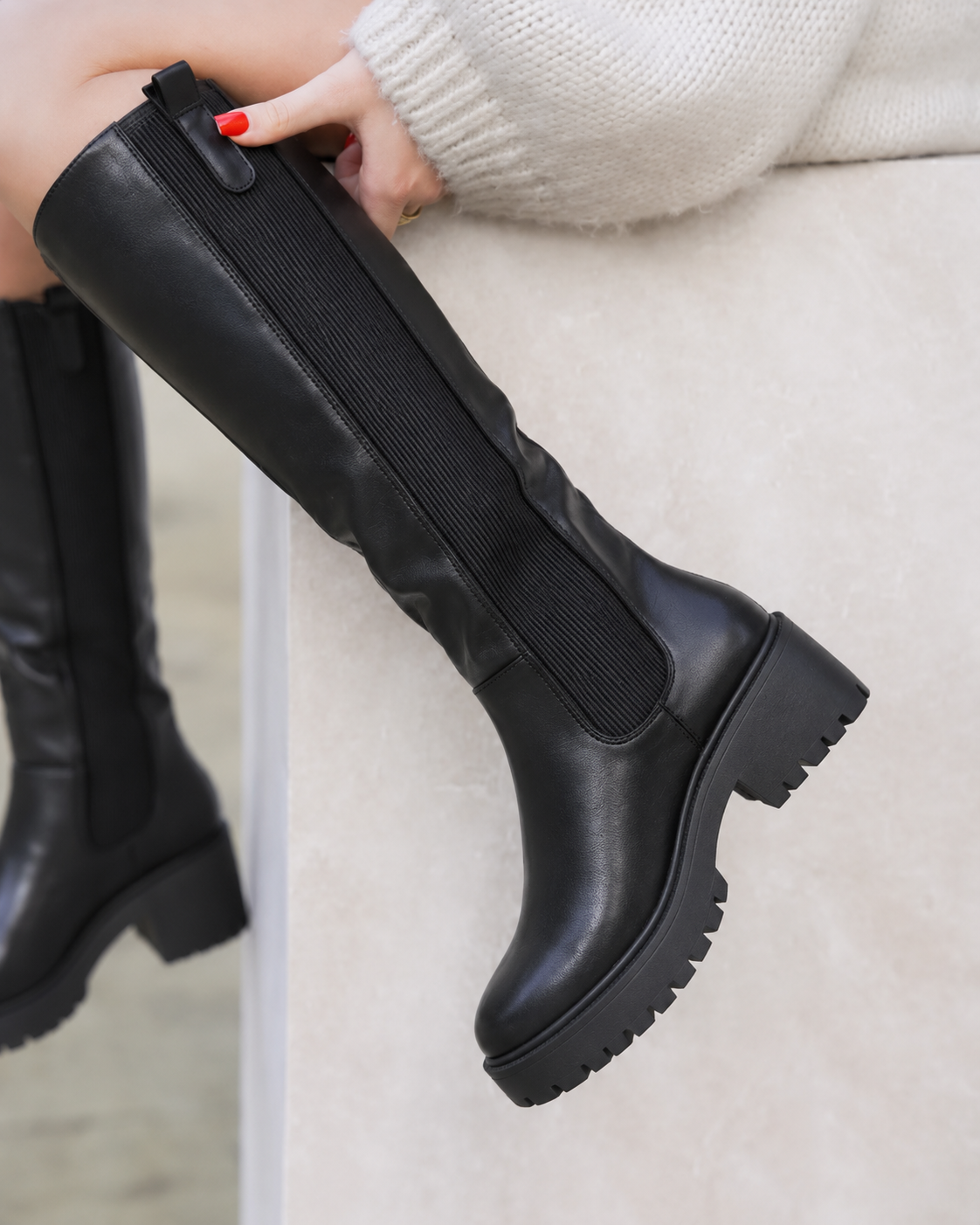 Clarimond chunky-sole stretch boots in black