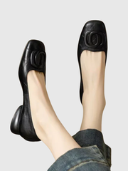 Fiammetta – Square-Toe Leather Ballet Shoes with Low Heel