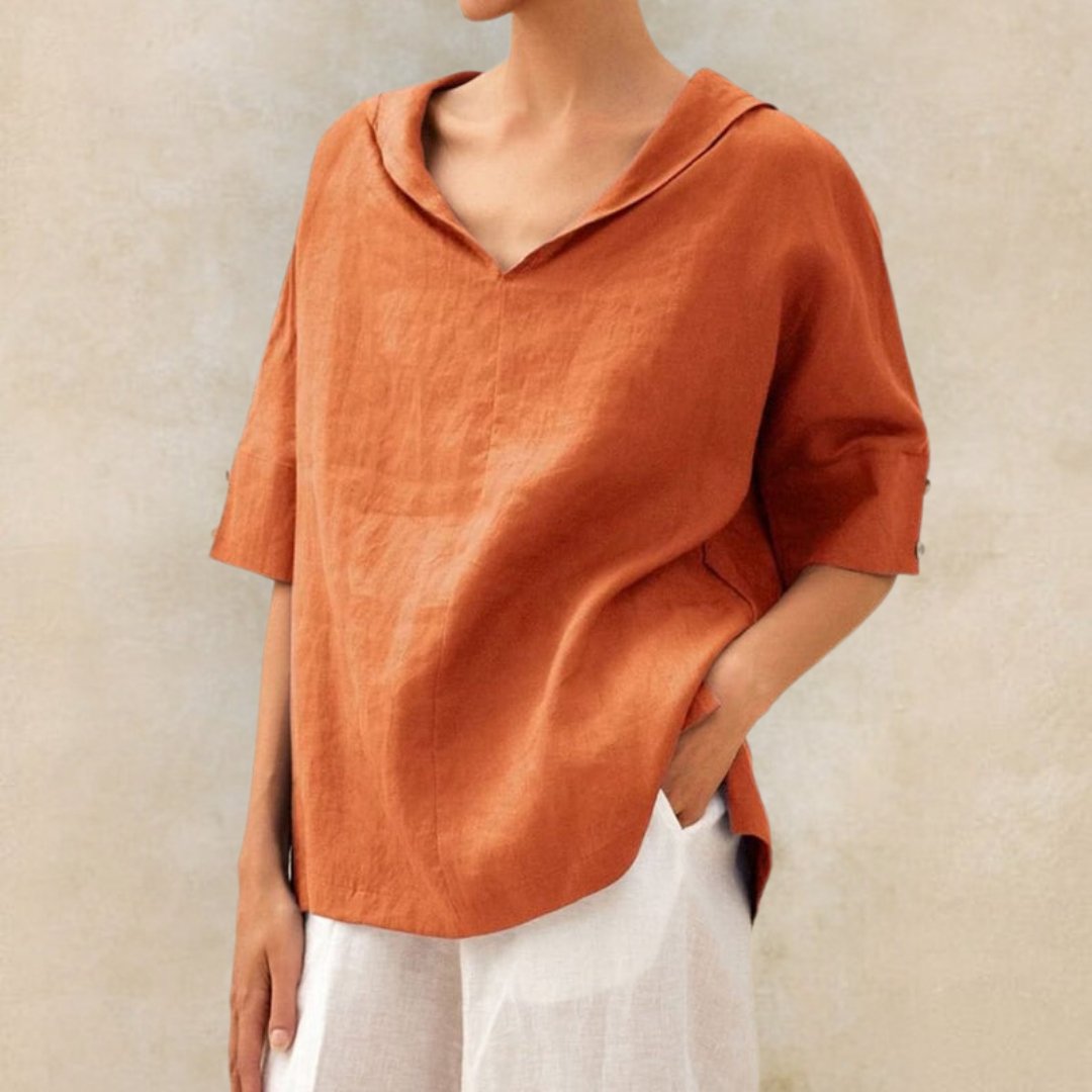 Roshanda | Wide-Collar Short-Sleeve Blouse
